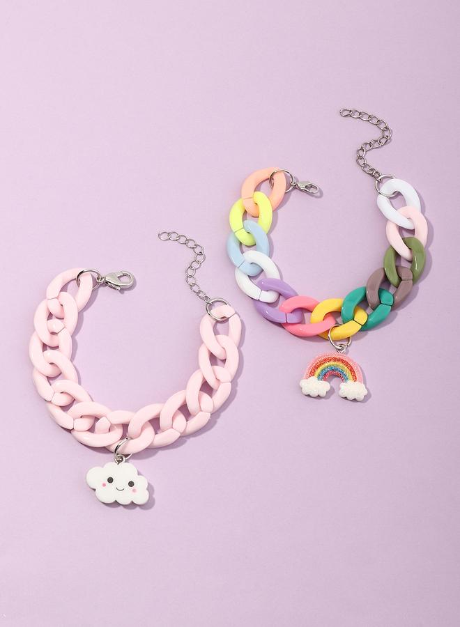 Take Two Pack of 2 - Girls Multi-Color Rainbow and Cloud Charms Chain Bracelets - Image 4