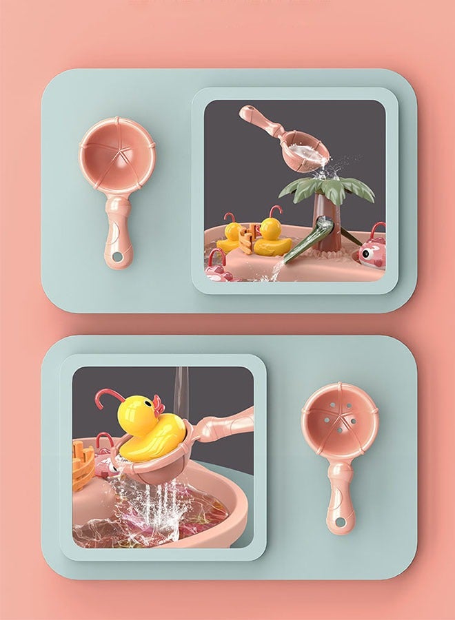 GROIC Fishing Game Toys with Rotating Pond, Yellow Duck and Pink Fish, Water Table Toy Fishing Set Premium Version, Learning Educational Fishing Toy with Music and Light for Boys Girls - Image 4