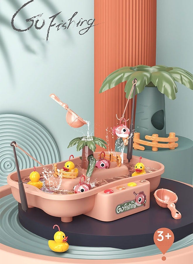 GROIC Fishing Game Toys with Rotating Pond, Yellow Duck and Pink Fish, Water Table Toy Fishing Set Premium Version, Learning Educational Fishing Toy with Music and Light for Boys Girls - Image 2