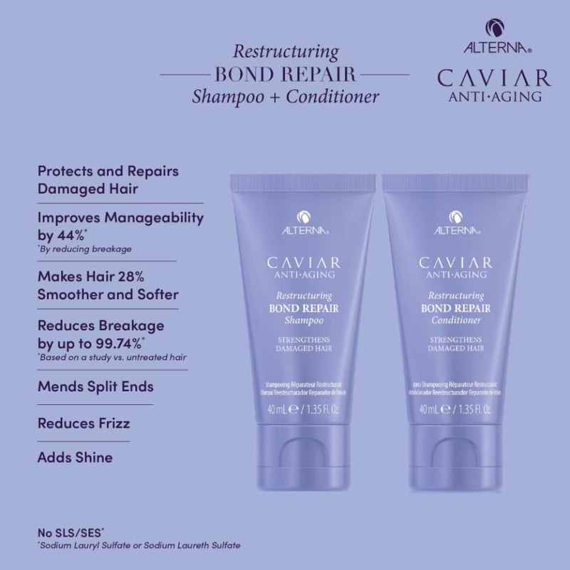 Alterna Haircare CAVIAR Anti-Aging Restructuring Bond Repair Travel Kit - Shampoo, Conditioner, Masque | Strengthens and Protects Damaged Hair - Image 2