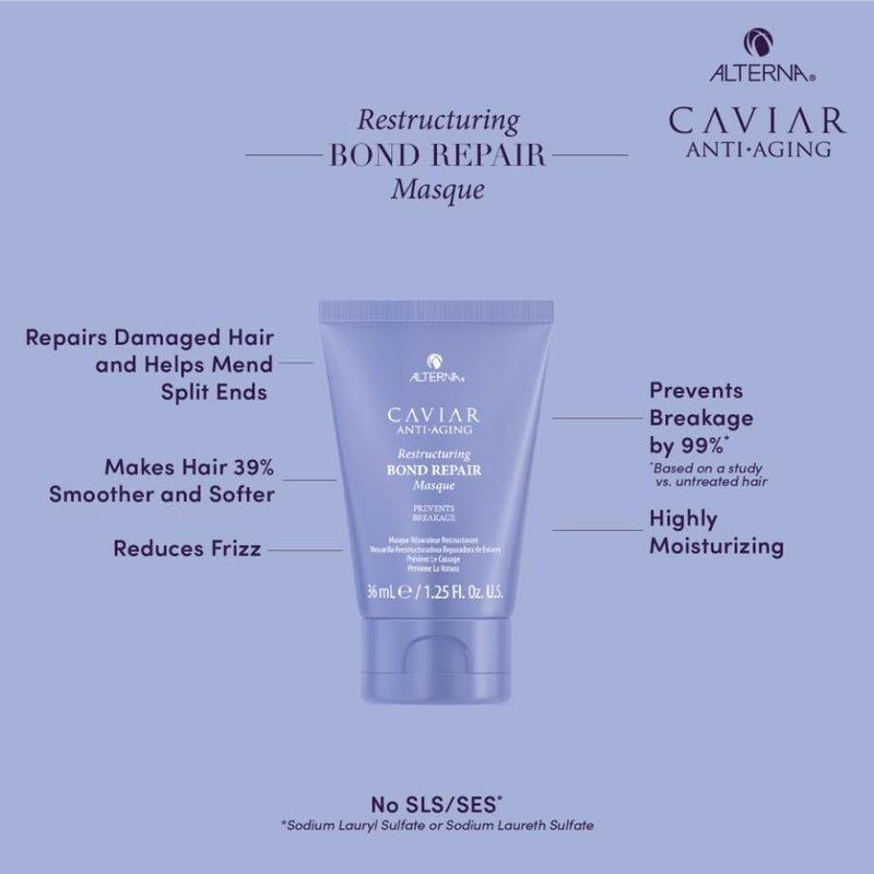 Alterna Haircare CAVIAR Anti-Aging Restructuring Bond Repair Travel Kit - Shampoo, Conditioner, Masque | Strengthens and Protects Damaged Hair - Image 3