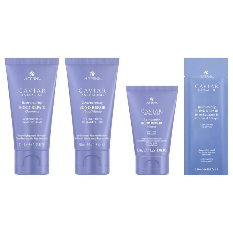 Alterna Haircare CAVIAR Anti-Aging Restructuring Bond Repair Travel Kit - Shampoo, Conditioner, Masque | Strengthens and Protects Damaged Hair - Image 4