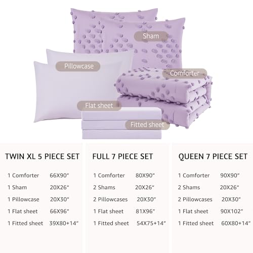 Geniospin Purple Twin/Twin XL Comforter Set for Girls- 5 Pieces Pom Tufted Bed in A Bag Twin Bedding Sets with Sheets, Pillowcases & Shams, All Season Kids Comforter Set - Image 4