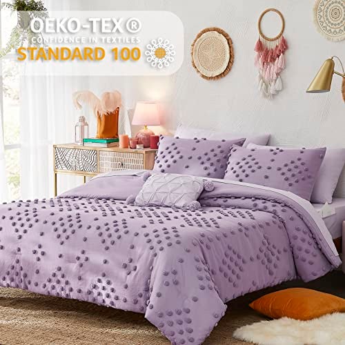 Geniospin Purple Twin/Twin XL Comforter Set for Girls- 5 Pieces Pom Tufted Bed in A Bag Twin Bedding Sets with Sheets, Pillowcases & Shams, All Season Kids Comforter Set - Image 3