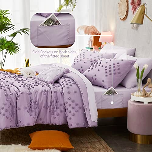 Geniospin Purple Twin/Twin XL Comforter Set for Girls- 5 Pieces Pom Tufted Bed in A Bag Twin Bedding Sets with Sheets, Pillowcases & Shams, All Season Kids Comforter Set - Image 5