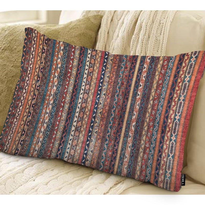 EKOBLA Turkish Carpet Rectangle Pillow Cases Vintage Persian Oriental Waist Lumber Cotton Linen Cushion Cover Oblong Rectangle Pillowcase for Men Women Home Decoration Bedroom 12x20 Inches - Image 2