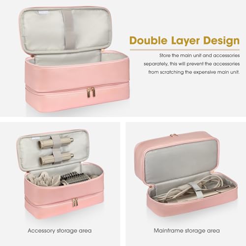 GENCAM Double-Layer Carrying Case for Shark Flexstyle, Travel Case for Shark Flexstyle/FlexFusion, Portable Storage Organizer bag for Shark Flexstyle/Dyson Airwrap Styler and Attachments (Rose Pink) - Image 2