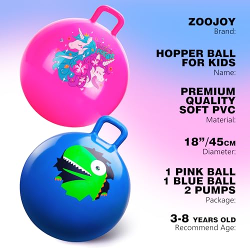 ZOOJOY Hopper Ball 2 Pack 18 in Bouncy Ball with Handle for Kids Unicorn Dinosaur Girls Boys Toys Indoor Outdoor Best Easter Basket Stuffers Gifts for 3 4 5 6 7 8 Yr Old Active Play Toys - Image 5