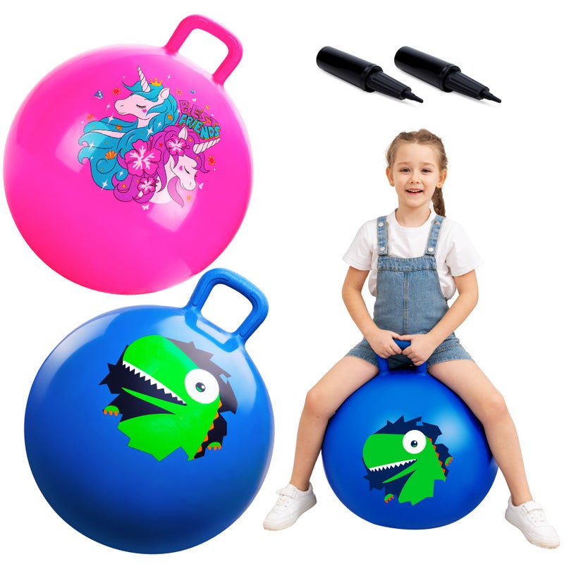 ZOOJOY Hopper Ball 2 Pack 18 in Bouncy Ball with Handle for Kids Unicorn Dinosaur Girls Boys Toys Indoor Outdoor Best Easter Basket Stuffers Gifts for 3 4 5 6 7 8 Yr Old Active Play Toys - Image 3