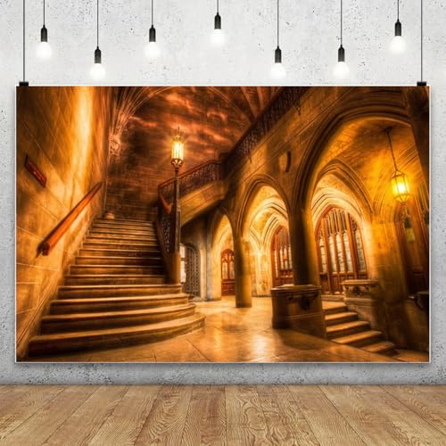 AOFOTO 7x5ft Vintage Medieval Castle Interior Backdrop Retro Archway Columns Photography Background Old Stairway Dim Light Architecture Pillars Photo Studio Props Artistic Portrait Vinyl Wallpaper - Image 2