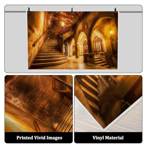 AOFOTO 7x5ft Vintage Medieval Castle Interior Backdrop Retro Archway Columns Photography Background Old Stairway Dim Light Architecture Pillars Photo Studio Props Artistic Portrait Vinyl Wallpaper - Image 3
