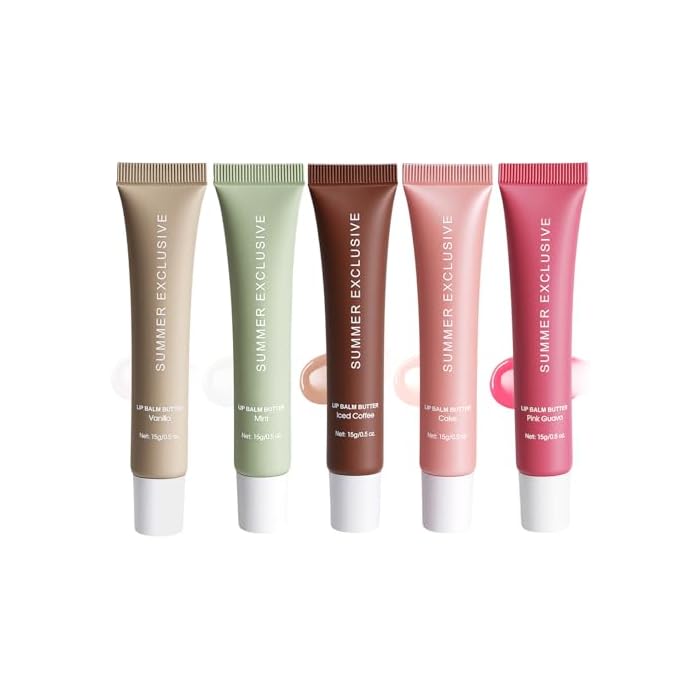 5 Color Summer Exclusive Lip Balm Butter,Tinted Lip Balm,Nourishing Lip Gloss with Natural Ingredients for Women and Girls,Soothes & Softens Dry Lips,Lip Care Gift Set for Birthday Christmas.