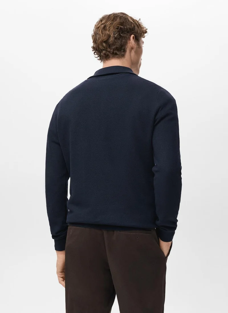 Mango Man Microstructure sweater with zipper collar