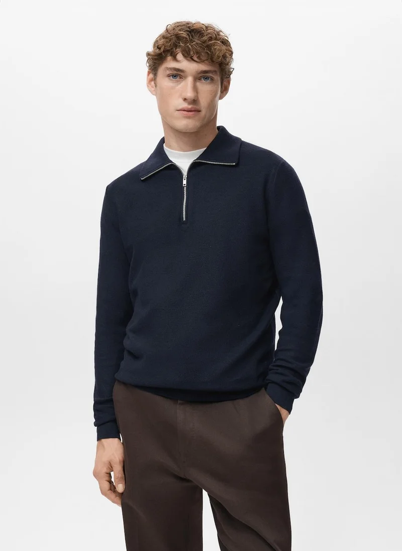 Mango Man Microstructure sweater with zipper collar