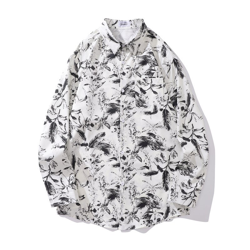 Pu Shuai Japanese Retro Design Hawaiian Floral Long-Sleeved Shirt Couple Hong Kong Style Casual Long-Sleeved Coat For Men And Women - Image 1