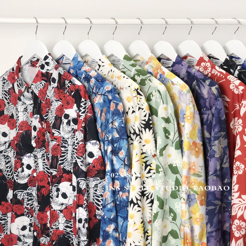 Pu Shuai Japanese Retro Design Hawaiian Floral Long-Sleeved Shirt Couple Hong Kong Style Casual Long-Sleeved Coat For Men And Women - Image 5