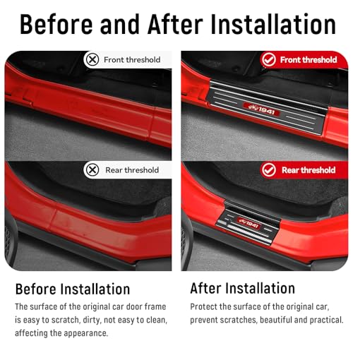 Bercicci 4PCS Door Sill Guards for Jeep 2018-2026 Wrangler JL JLU & 2020-2026 Gladiator JT Accessories Stainless Steel Material Red Trim Door Sill Protector Carbon Fiber Front Rear Door Entry Guard - Image 2