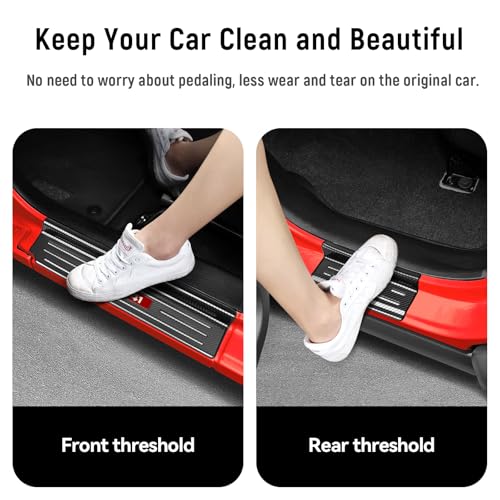 Bercicci 4PCS Door Sill Guards for Jeep 2018-2026 Wrangler JL JLU & 2020-2026 Gladiator JT Accessories Stainless Steel Material Red Trim Door Sill Protector Carbon Fiber Front Rear Door Entry Guard - Image 3