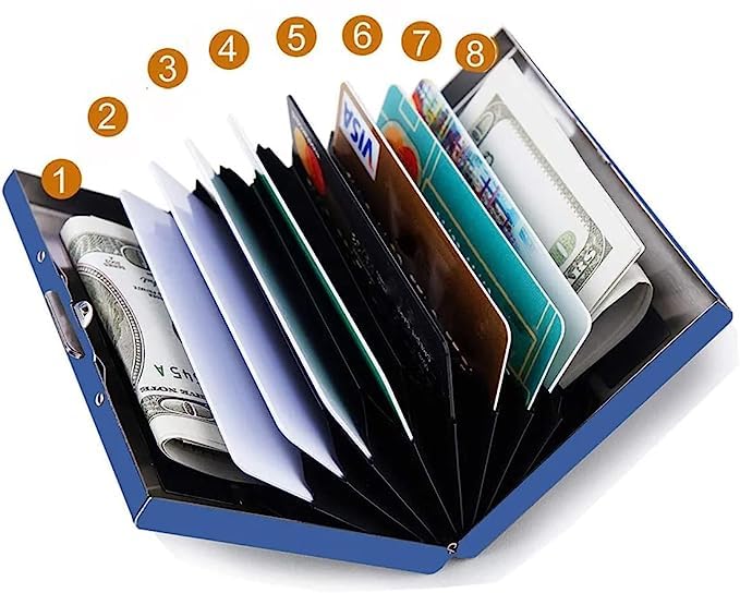 Stealodeal Blue RFID Protector Stainless Steel Debit/Credit/ATM 8 Slots for Men & Women Card Holder Wallet (Blue) - Image 2
