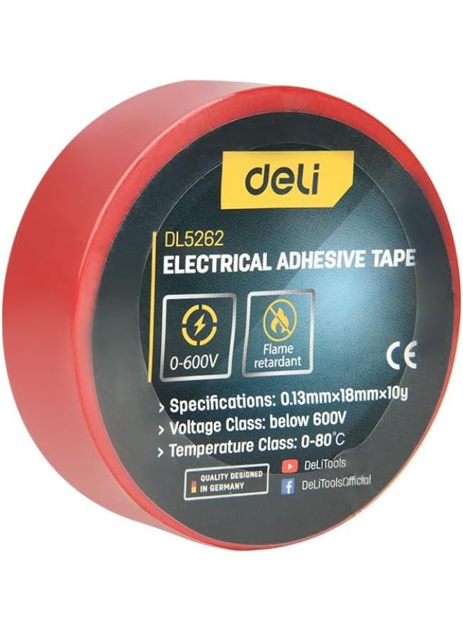 Deli Red Insulation Tape - PVC Electrical Tape Flame Retardant & Waterproof - RoHS Certified for Safe Use - Image 1