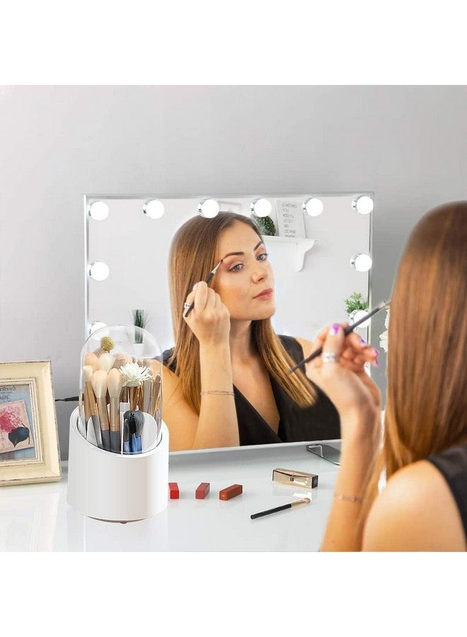 ACHARAJ Makeup Brush Holder Organizer - 360° Rotating Makeup Brush Organizer Make up Brushes Cup for Cosmetics, Lipsticks, Bathroom Vanity Desktop Storage (white-Transparent) - Image 5