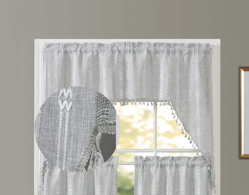 GOHD GOLDEN OCEAN HO GOHD Country Road Boho Swag Valance Farmhouse Linen Kitchen Curtain Swag Pair Vintage Chic Textured Tassel Valances(Swag Valance Grey) - Image 1