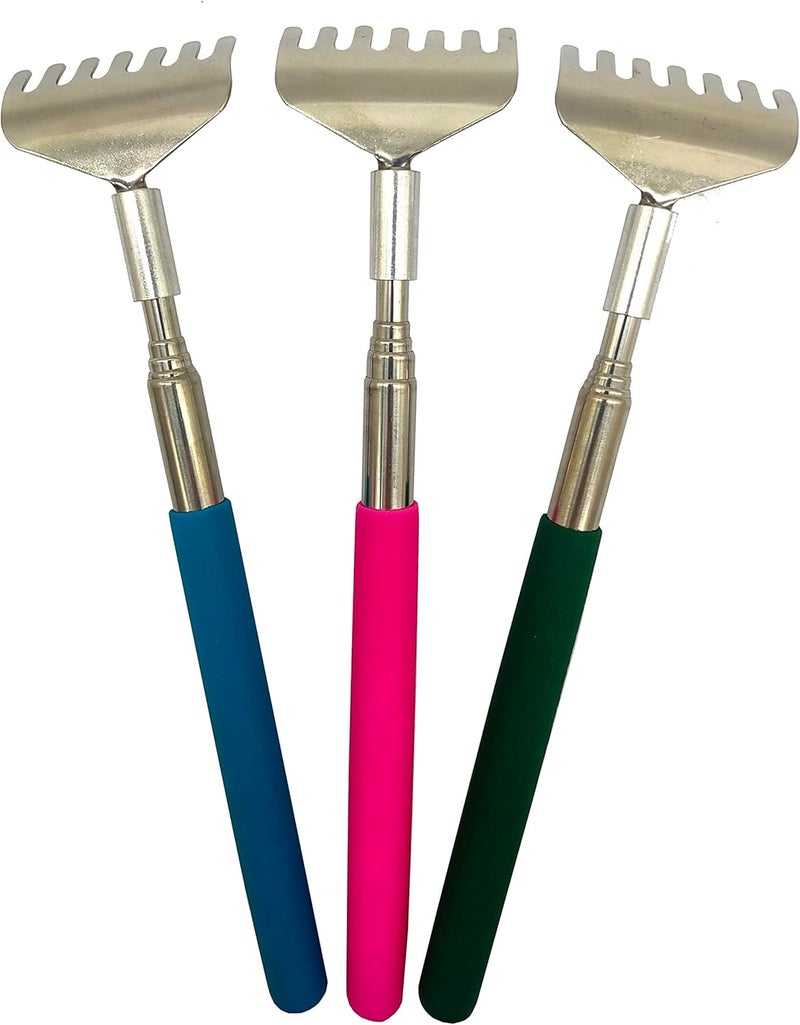 Qaoquda Qaoquda 3Pack Back Scratchers Portable Extendable Telescopic Metal Backscratchers Hand Massager Manual Back scratcher with Rubber Handles Back MassagersRandom Color - Image 1
