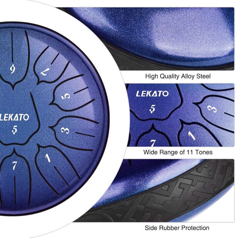 LEKATO Steel Tongue Drum 6 Inch 11 Notes, Rain Drum for Outdoor D Major Handpan Drum for Musical Education Meditation Yoga,Christmas Gift for Families/Friends - Image 2