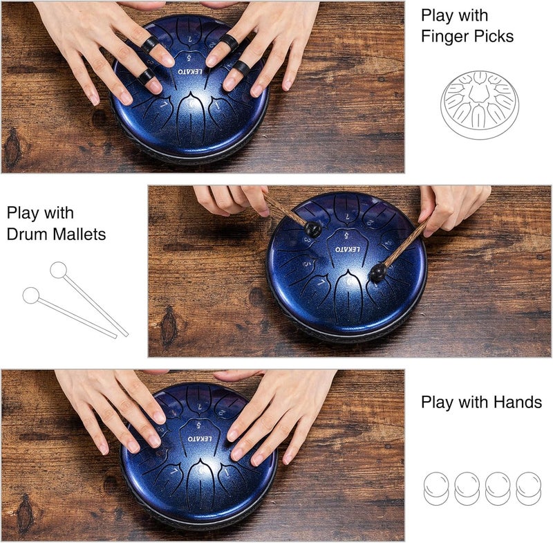 LEKATO Steel Tongue Drum 6 Inch 11 Notes, Rain Drum for Outdoor D Major Handpan Drum for Musical Education Meditation Yoga,Christmas Gift for Families/Friends - Image 3