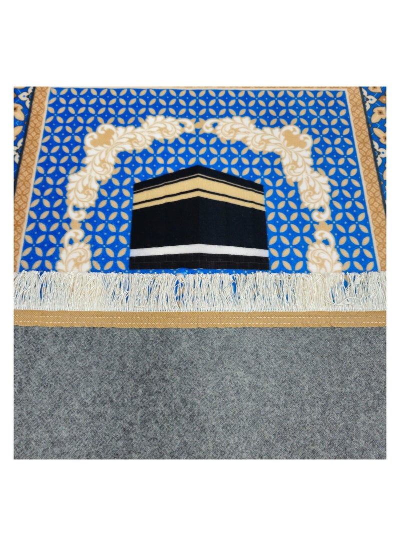 Fabienne Ultra Plush Silky Prayer Mat 70×110cm Premium Printed Islamic Sajadah Soft with Non-Slip Silicon Base Lightweight Portable Musalla for Gift Ramadan Eid Hajj & Umrah Blue/Beige - Image 4