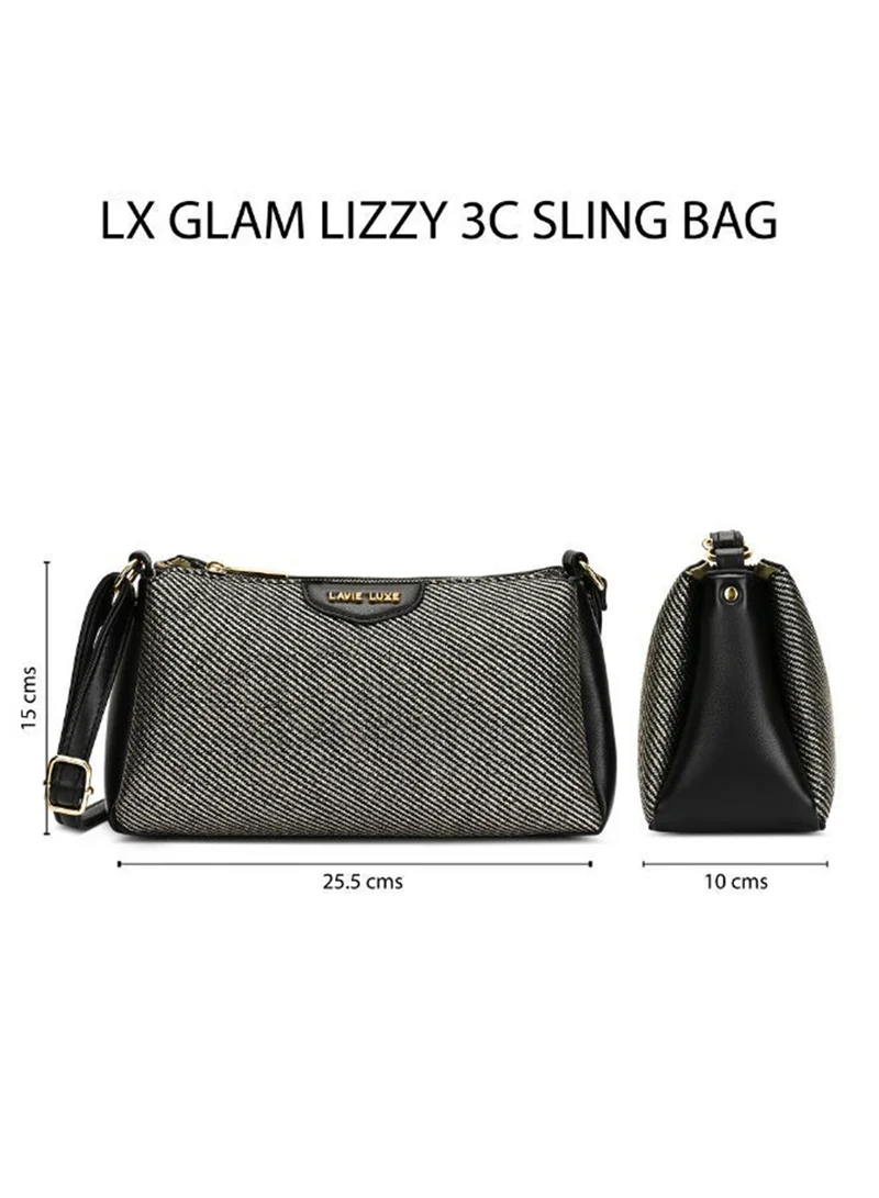 Lavie  Luxe Women's Glam Lizzy 3-Compartment Sling (Black) for Women | Best Price UAE