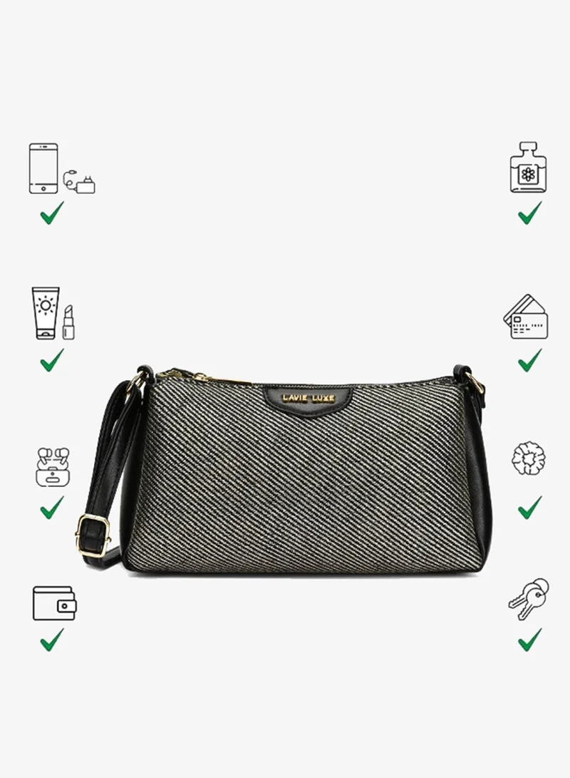 Lavie  Luxe Women's Glam Lizzy 3-Compartment Sling (Black) for Women | Best Price UAE