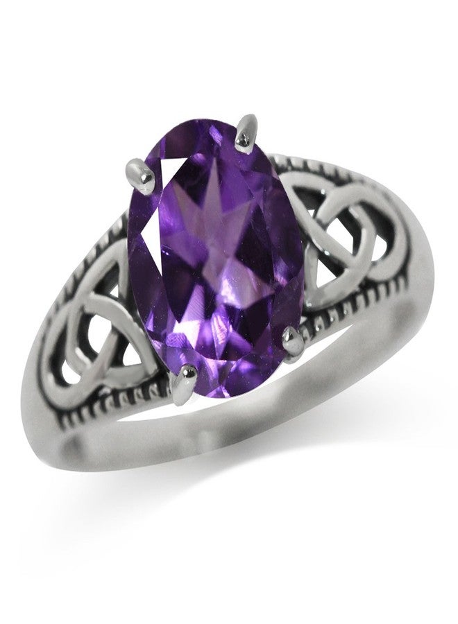 Silvershake 2.36ct. Natural African Amethyst 925 Sterling Silver Triquetra Celtic Knot Solitaire Ring Size 11 - Image 1