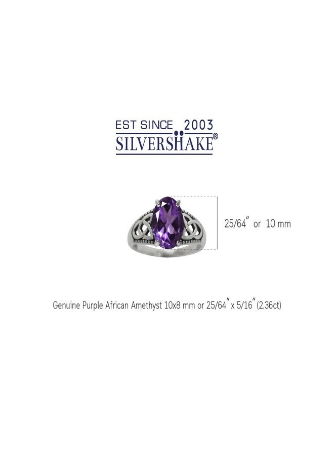 Silvershake 2.36ct. Natural African Amethyst 925 Sterling Silver Triquetra Celtic Knot Solitaire Ring Size 11 - Image 2