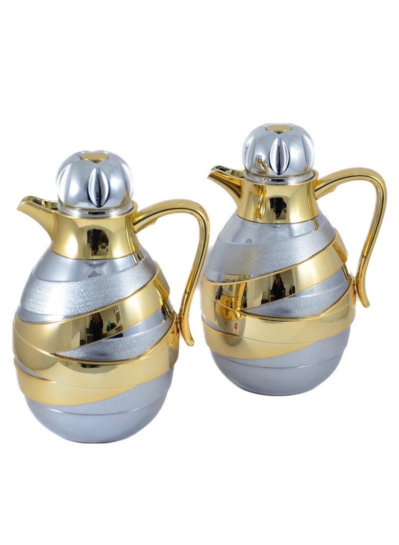 Homemaker 2-Piece Tea & Coffee Flask - 1 Liter & 1 Liter Capacity - Glass Inner - ABS Body - Silver & Gold - Image 2