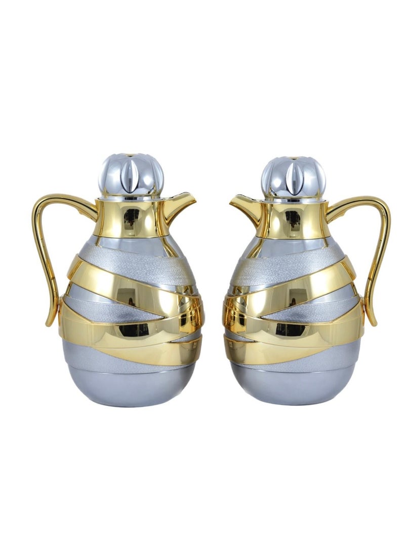 Homemaker 2-Piece Tea & Coffee Flask - 1 Liter & 1 Liter Capacity - Glass Inner - ABS Body - Silver & Gold - Image 3