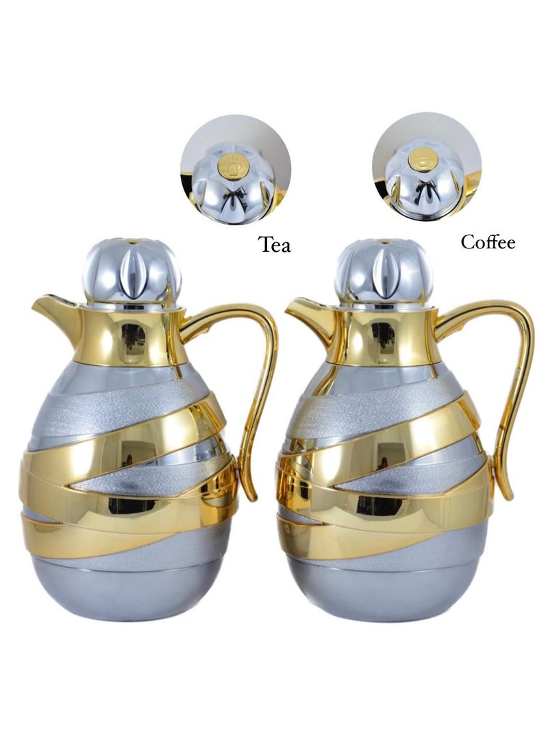 Homemaker 2-Piece Tea & Coffee Flask - 1 Liter & 1 Liter Capacity - Glass Inner - ABS Body - Silver & Gold - Image 4