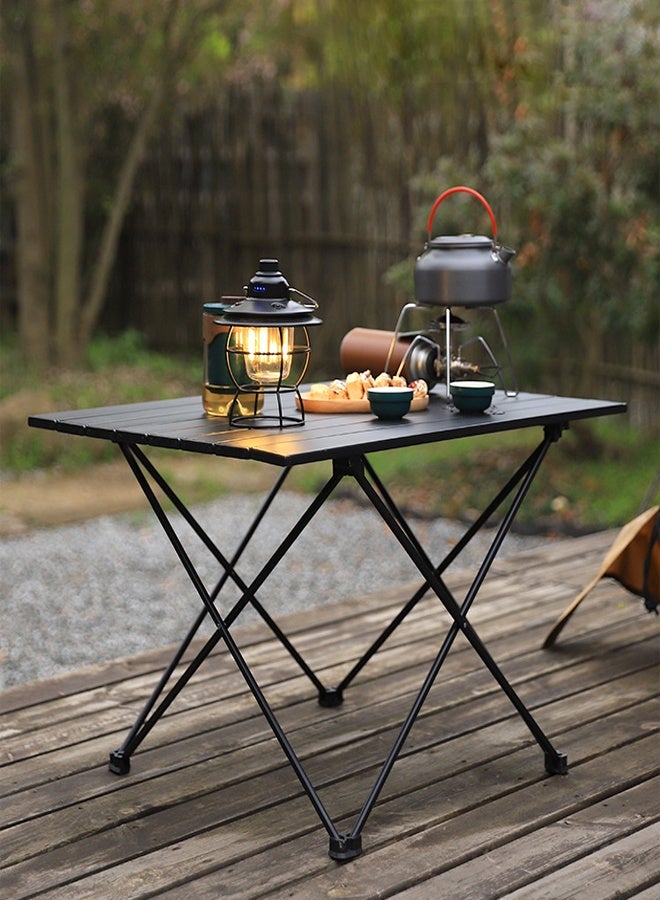 Gasin Lightweight large portable aluminum alloy black folding table, suitable for camping, outdoor parties, family gatherings, barbecues, travel and outdoor outings. 68x45x40cm - Image 1