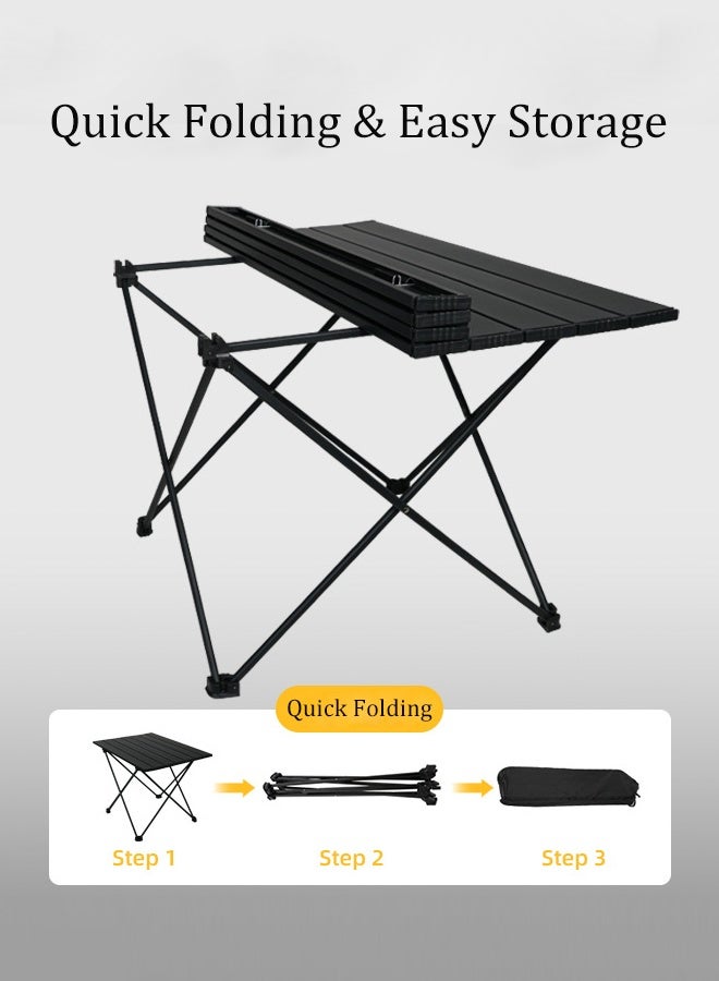 Gasin Lightweight large portable aluminum alloy black folding table, suitable for camping, outdoor parties, family gatherings, barbecues, travel and outdoor outings. 68x45x40cm - Image 5