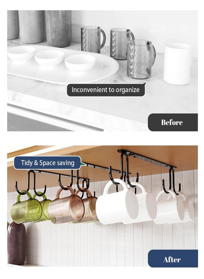 Luckinow Mug Hooks Under Cabinet 3 Pack, Metal Cup Hooks for Hanging Under Shelf, Mug Organizer Rack with 12 Hooks for Displaying Mugs, Coffee Cups and Kitchen Utensils, Black - Image 2