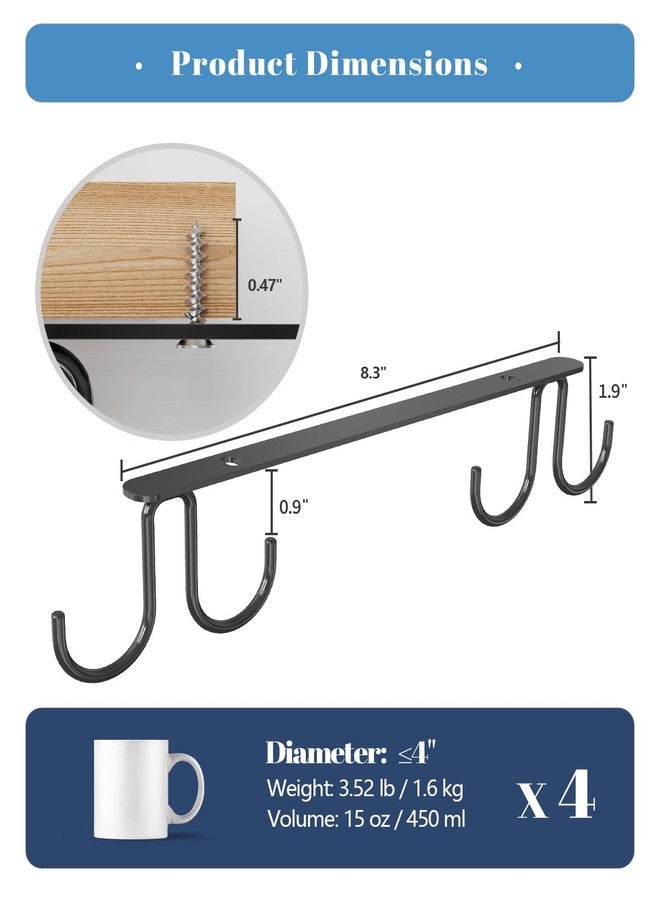 Luckinow Mug Hooks Under Cabinet 3 Pack, Metal Cup Hooks for Hanging Under Shelf, Mug Organizer Rack with 12 Hooks for Displaying Mugs, Coffee Cups and Kitchen Utensils, Black - Image 5