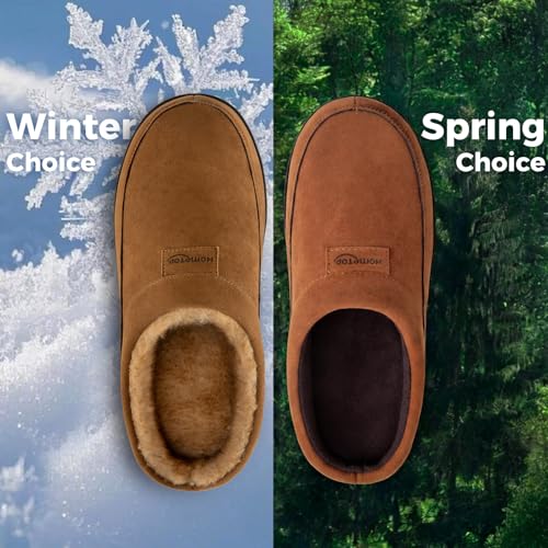 HomeTop Men's Moccasin Slippers Soft Warm Non-slip Memory Foam Indoor House Shoes with Fluffy Lining Chestnut, 11-12 US - Image 3