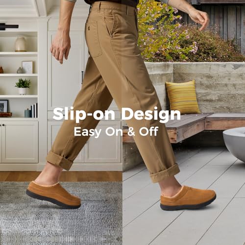 HomeTop Men's Moccasin Slippers Soft Warm Non-slip Memory Foam Indoor House Shoes with Fluffy Lining Chestnut, 11-12 US - Image 4