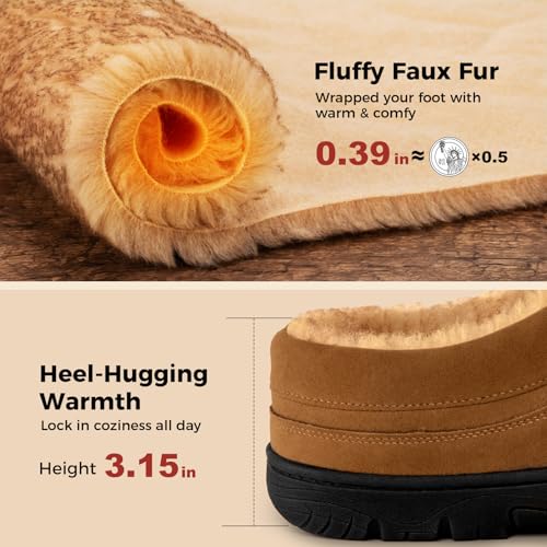 HomeTop Men's Moccasin Slippers Soft Warm Non-slip Memory Foam Indoor House Shoes with Fluffy Lining Chestnut, 11-12 US - Image 5