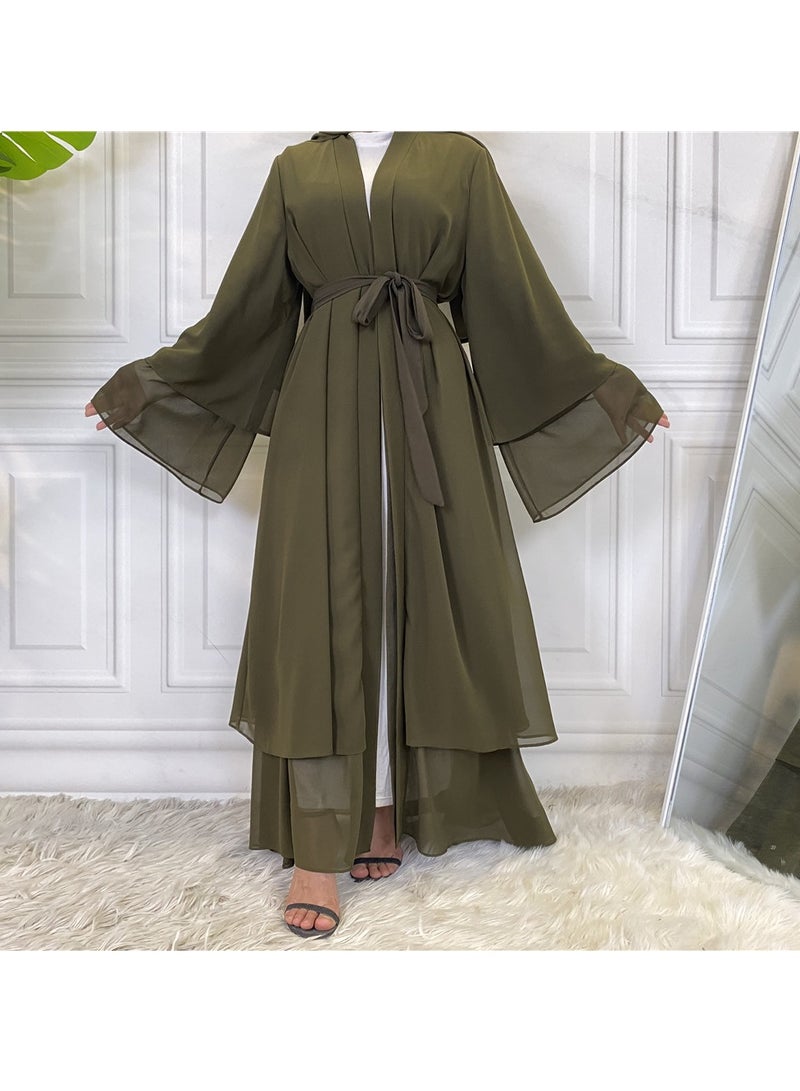 إسكدنيا Women Abaya, Comfortable Muslim Dress Solid Loose Fit Long Cardigan Hijab, Durable And Breathable Robe Open Front Kaftan Maxi Dress For Women Teens, (Size XL, Army Green) - Image 1