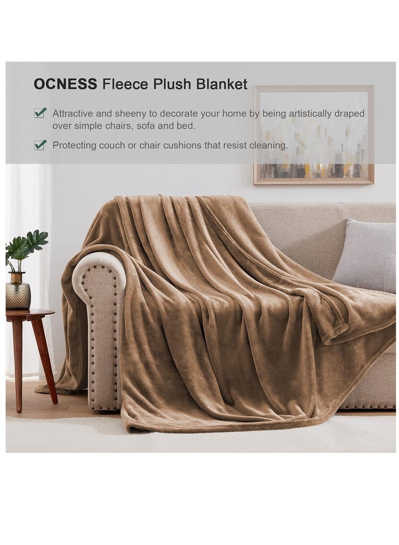 Moon Flannel and microfiber sofa blanket Luxury camel blanket, single size, lightweight and comfortable for bed and sofa, super soft and warm, plain camel color  - Image 2