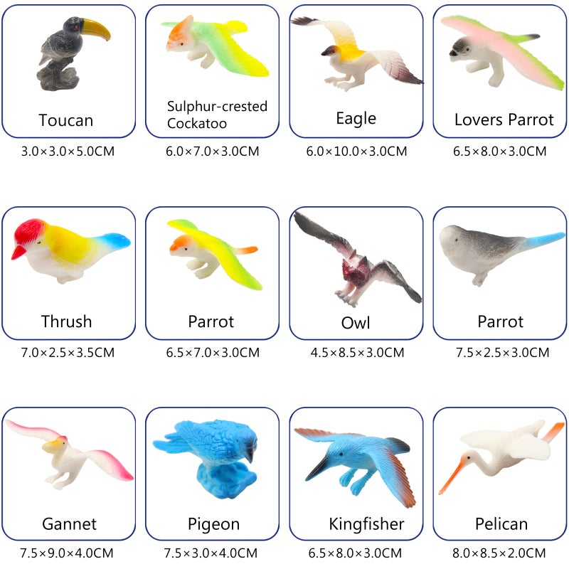 Pinowu Bird Figurines (12 Pack) Realistic Eagle Parrot Toucan Dove Owl Toy Birds Educational Toys for Dollhouse Birthday Cake Decoration Gift for Kids Toddlers with - Image 2