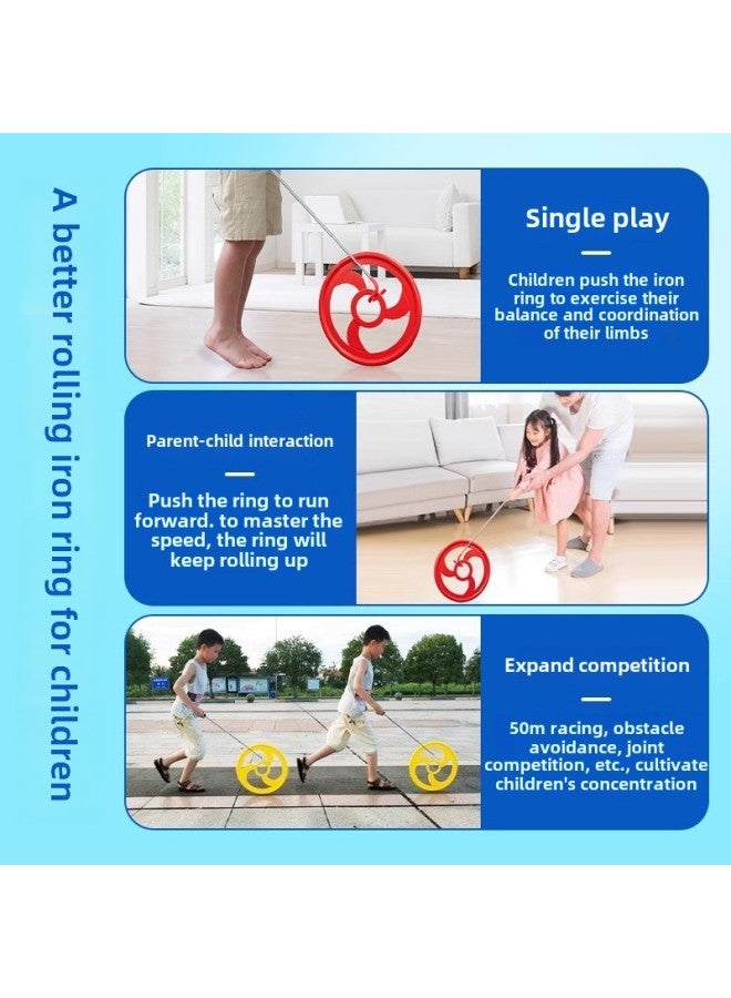 Iron Ring Rolling Iron Ring Push Iron Ring Children's Primary School Kindergarten Iron Ring Hand Push Bold Round 80 Nostalgic Toys-Specifications:23cm Yellow Plastic Rolling Hoop ❤  - Image 3