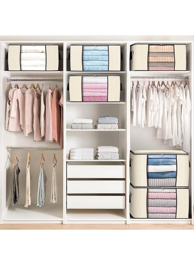 90 L Large Storage Bags, 3 Pack Clothes Storage Bins Foldable Closet Organizers Storage Containers with Reinforced Handle for Clothing, Blanket, Comforters, Bed Sheets, Pillows and Toys (Beige) - Image 5