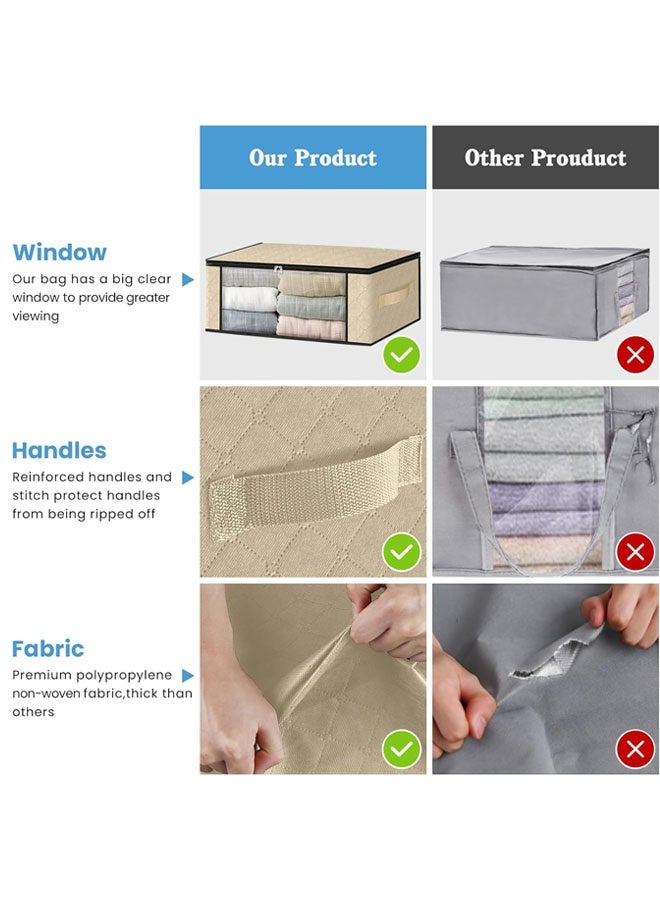 90 L Large Storage Bags, 3 Pack Clothes Storage Bins Foldable Closet Organizers Storage Containers with Reinforced Handle for Clothing, Blanket, Comforters, Bed Sheets, Pillows and Toys (Beige) - Image 2